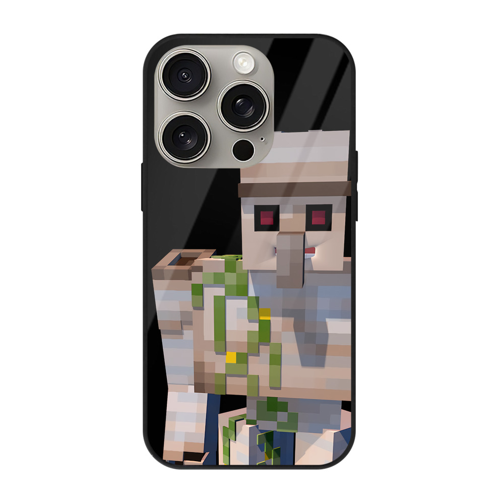（画像用） マインクラフト ブロックの世界 Minecraft MC Block world 【iPhone15Pro対応】スマホケース 耐衝撃＆黄変防止 背面ガラス