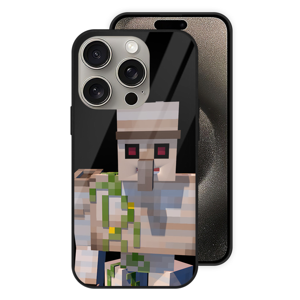 （画像用） マインクラフト ブロックの世界 Minecraft MC Block world 【iPhone15Pro対応】スマホケース 耐衝撃＆黄変防止 背面ガラス