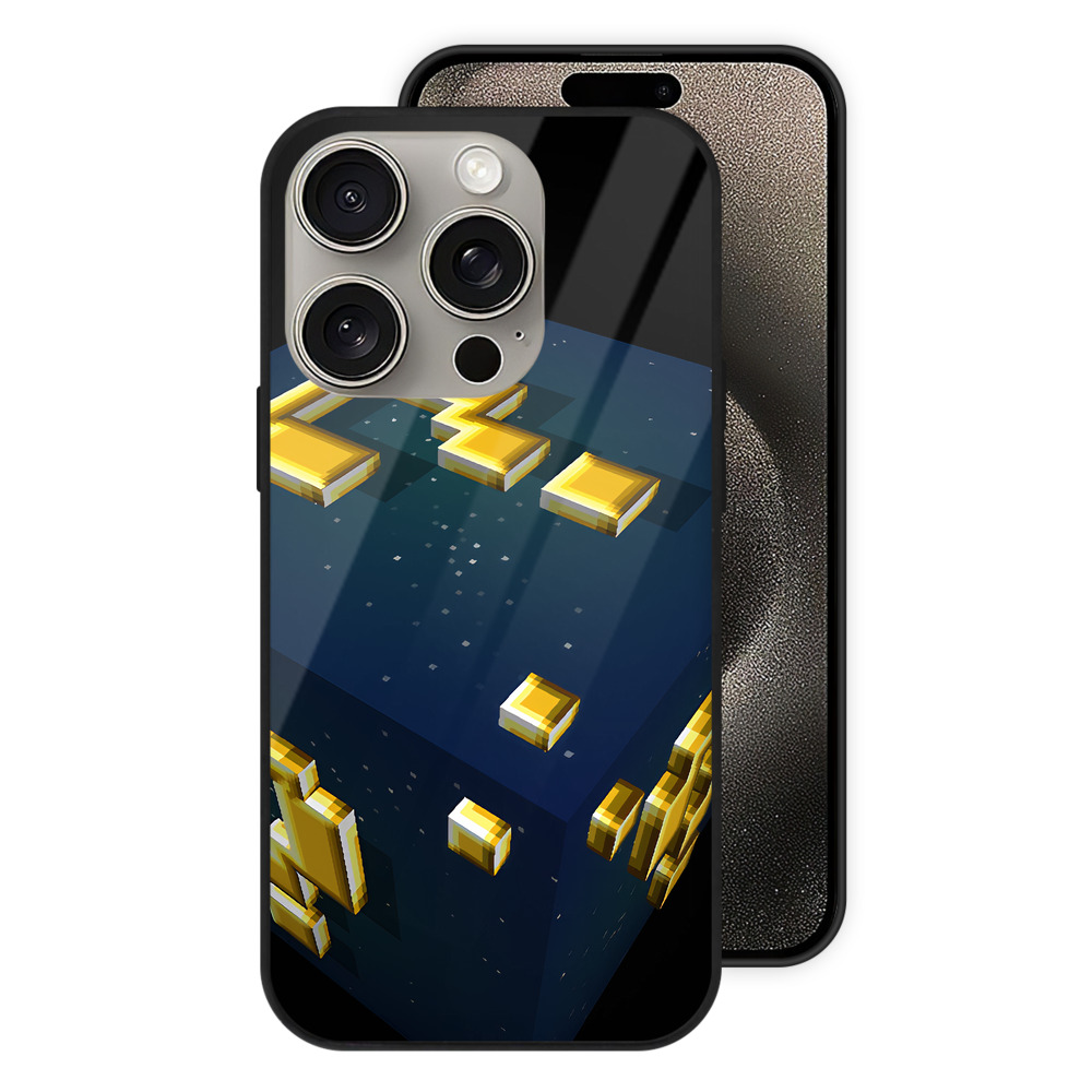 （画像用） マインクラフト ブロックの世界 Minecraft MC Block world 【iPhone15Pro対応】スマホケース 耐衝撃＆黄変防止 背面ガラス