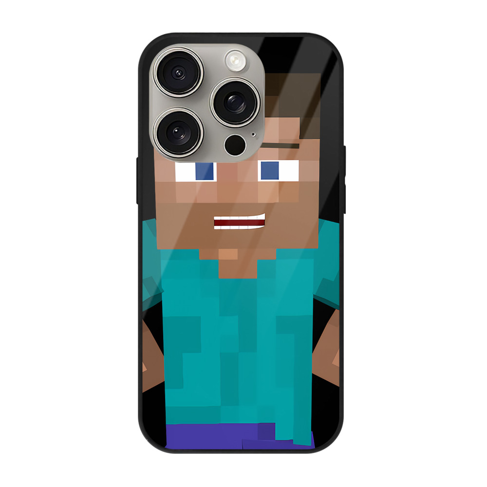 （画像用） マインクラフト ブロックの世界 Minecraft MC Block world 【iPhone15Pro対応】スマホケース 耐衝撃＆黄変防止 背面ガラス