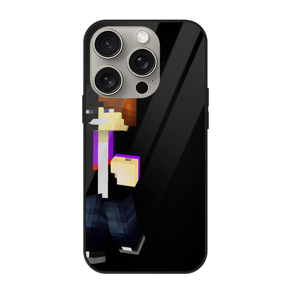 （画像用） マインクラフト ブロックの世界 Minecraft MC Block world 【iPhone15Pro対応】スマホケース 耐衝撃＆黄変防止 背面ガラス