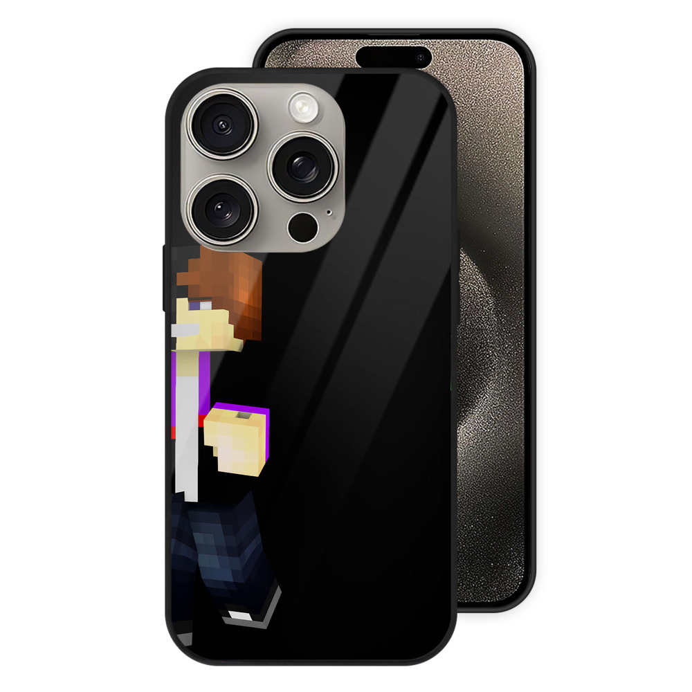 （画像用） マインクラフト ブロックの世界 Minecraft MC Block world 【iPhone15Pro対応】スマホケース 耐衝撃＆黄変防止 背面ガラス