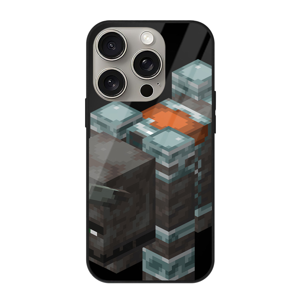（画像用） マインクラフト ブロックの世界 Minecraft MC Block world 【iPhone15Pro対応】スマホケース 耐衝撃＆黄変防止 背面ガラス
