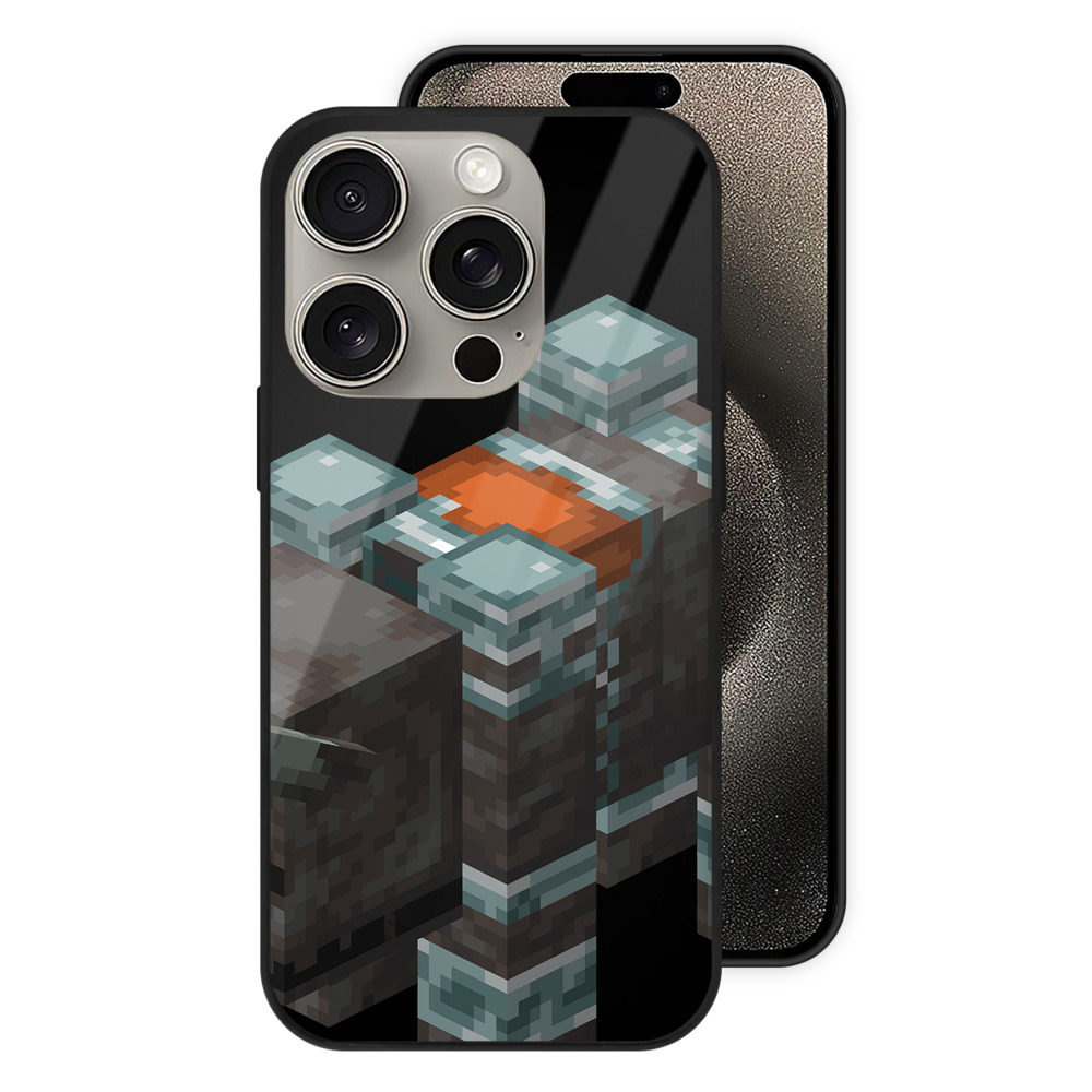 （画像用） マインクラフト ブロックの世界 Minecraft MC Block world 【iPhone15Pro対応】スマホケース 耐衝撃＆黄変防止 背面ガラス