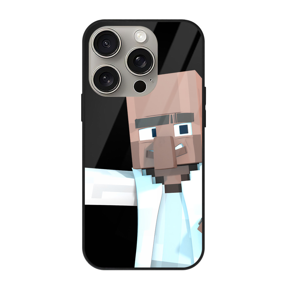 （画像用） マインクラフト ブロックの世界 Minecraft MC Block world 【iPhone15Pro対応】スマホケース 耐衝撃＆黄変防止 背面ガラス