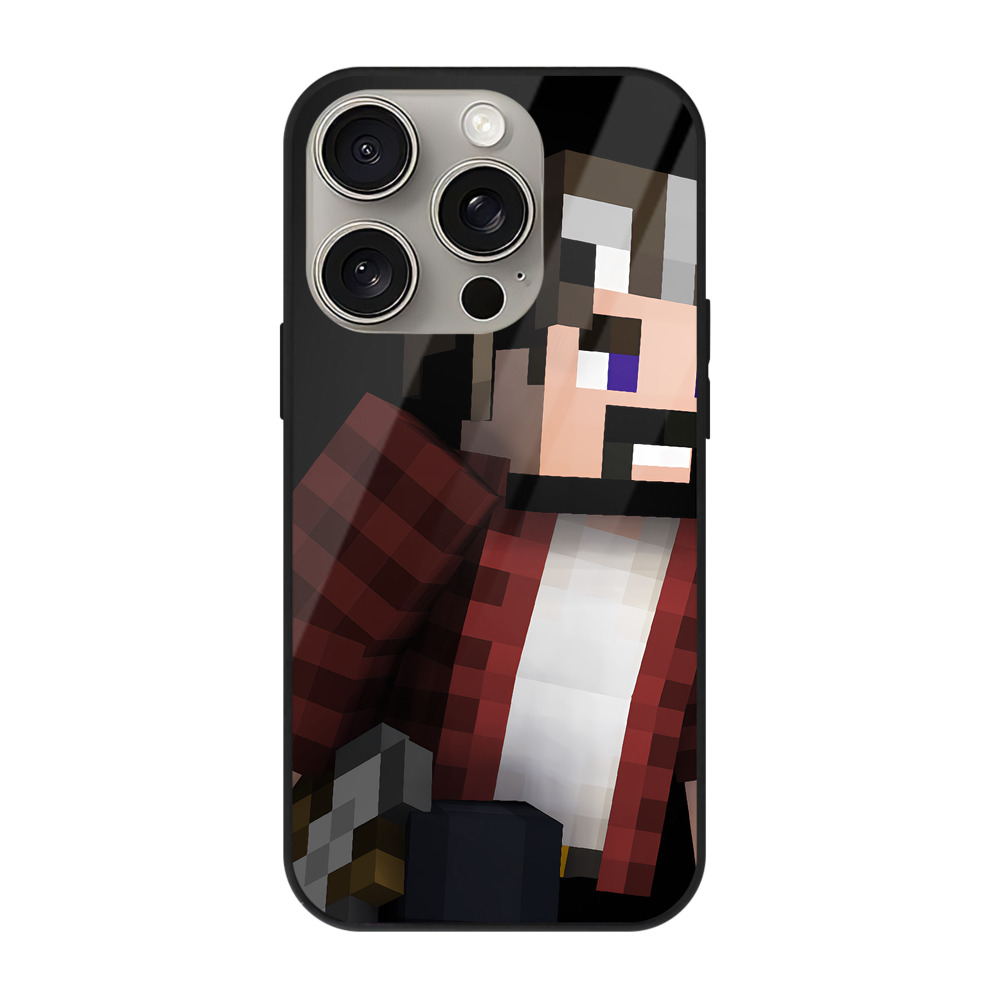 （画像用） マインクラフト ブロックの世界 Minecraft MC Block world 【iPhone15Pro対応】スマホケース 耐衝撃＆黄変防止 背面ガラス