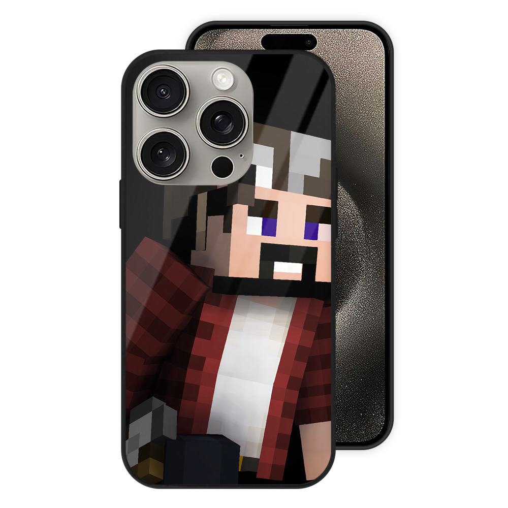 （画像用） マインクラフト ブロックの世界 Minecraft MC Block world 【iPhone15Pro対応】スマホケース 耐衝撃＆黄変防止 背面ガラス