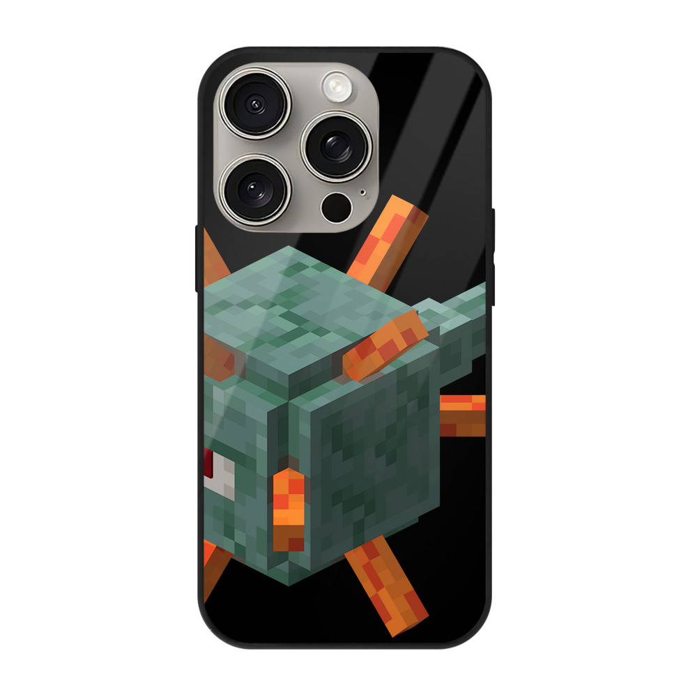 （画像用） マインクラフト ブロックの世界 Minecraft MC Block world 【iPhone15Pro対応】スマホケース 耐衝撃＆黄変防止 背面ガラス