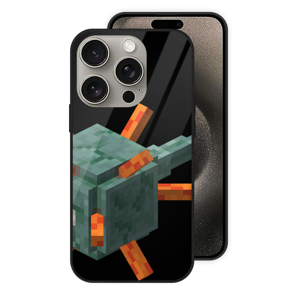 （画像用） マインクラフト ブロックの世界 Minecraft MC Block world 【iPhone15Pro対応】スマホケース 耐衝撃＆黄変防止 背面ガラス