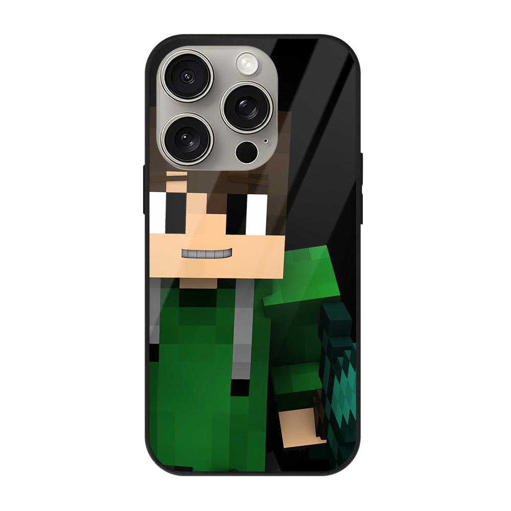 （画像用） マインクラフト ブロックの世界 Minecraft MC Block world 【iPhone15Pro対応】スマホケース 耐衝撃＆黄変防止 背面ガラス