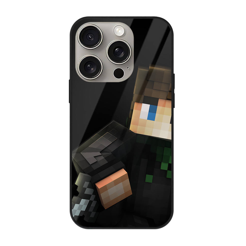 （画像用） マインクラフト ブロックの世界 Minecraft MC Block world 【iPhone15Pro対応】スマホケース 耐衝撃＆黄変防止 背面ガラス