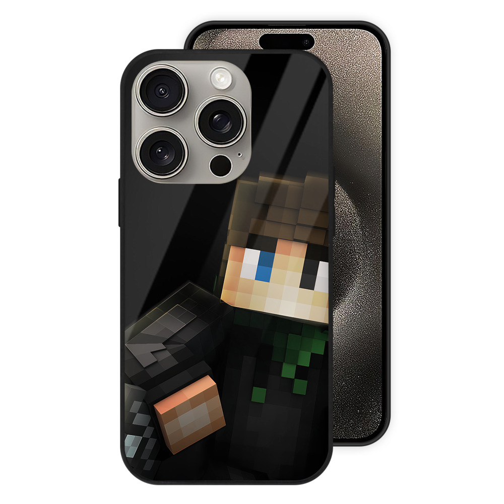 （画像用） マインクラフト ブロックの世界 Minecraft MC Block world 【iPhone15Pro対応】スマホケース 耐衝撃＆黄変防止 背面ガラス