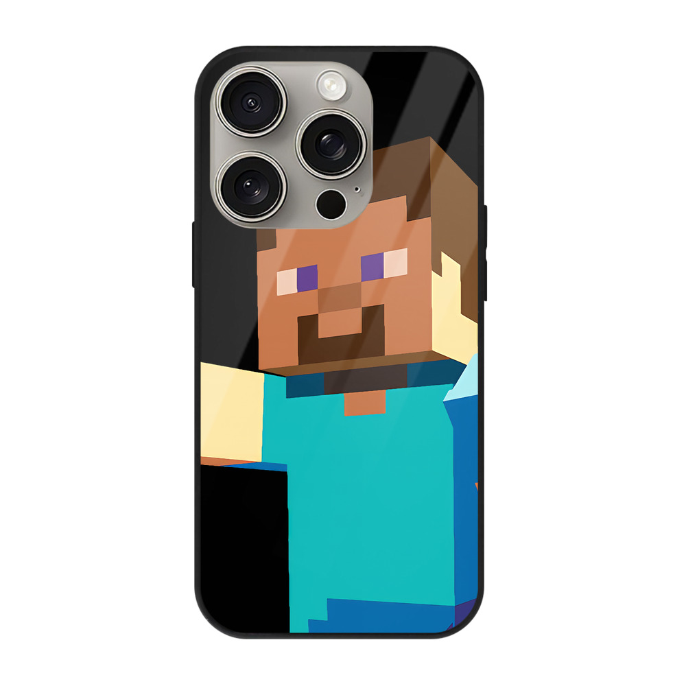 （画像用） マインクラフト ブロックの世界 Minecraft MC Block world 【iPhone15Pro対応】スマホケース 耐衝撃＆黄変防止 背面ガラス