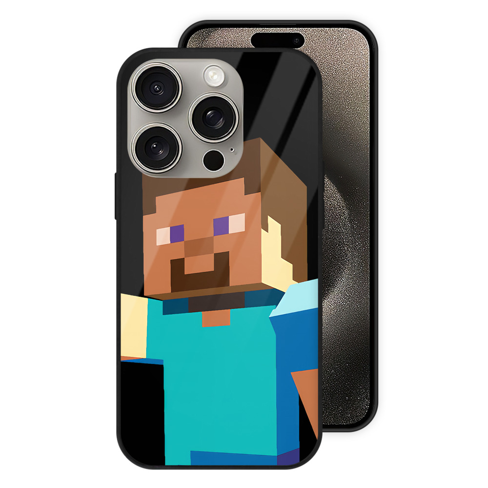 （画像用） マインクラフト ブロックの世界 Minecraft MC Block world 【iPhone15Pro対応】スマホケース 耐衝撃＆黄変防止 背面ガラス