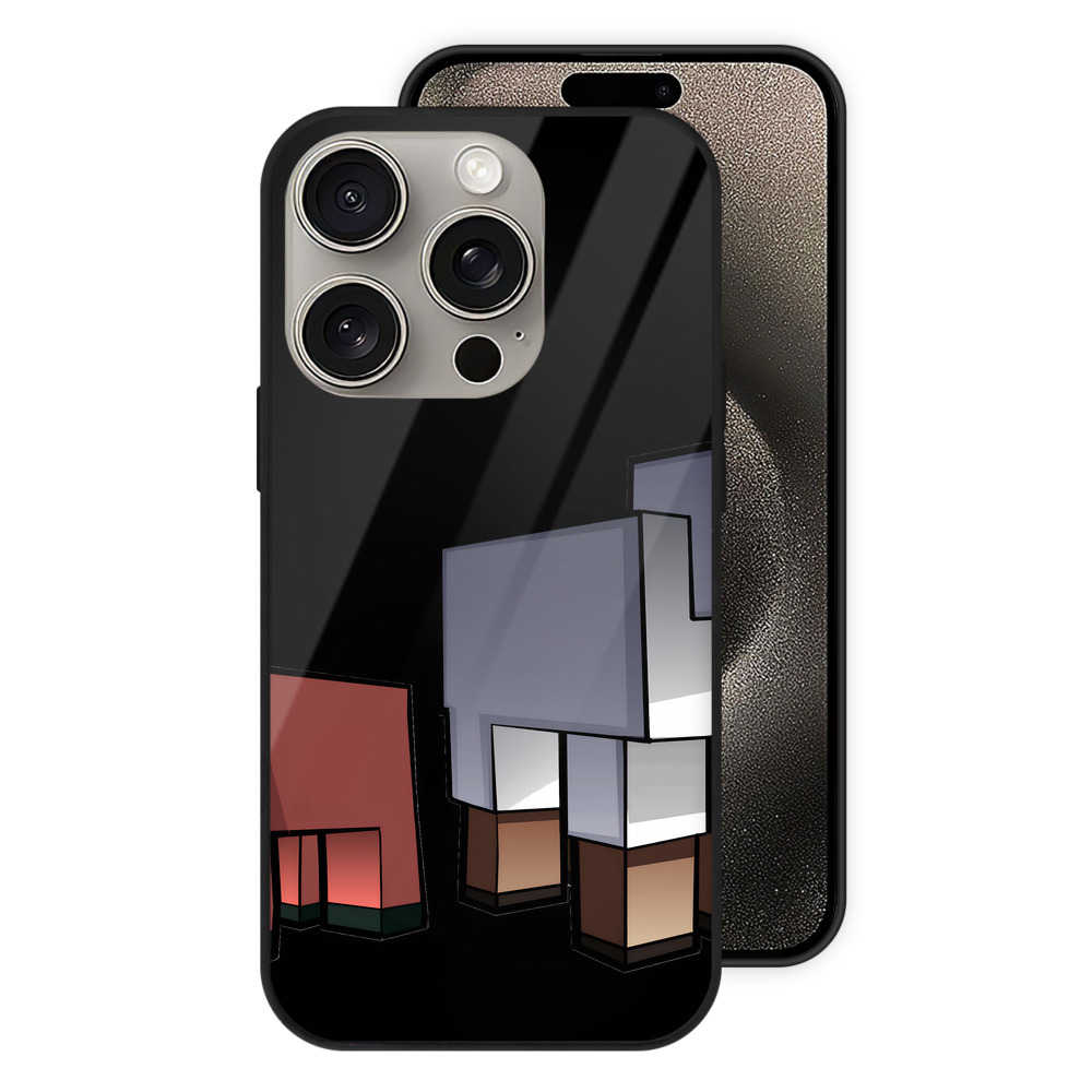 （画像用） マインクラフト ブロックの世界 Minecraft MC Block world 【iPhone15Pro対応】スマホケース 耐衝撃＆黄変防止 背面ガラス