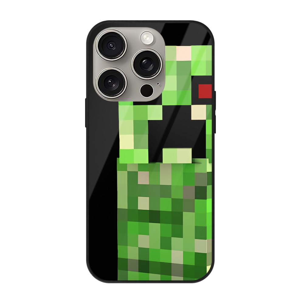 （画像用） マインクラフト ブロックの世界 Minecraft MC Block world 【iPhone15Pro対応】スマホケース 耐衝撃＆黄変防止 背面ガラス