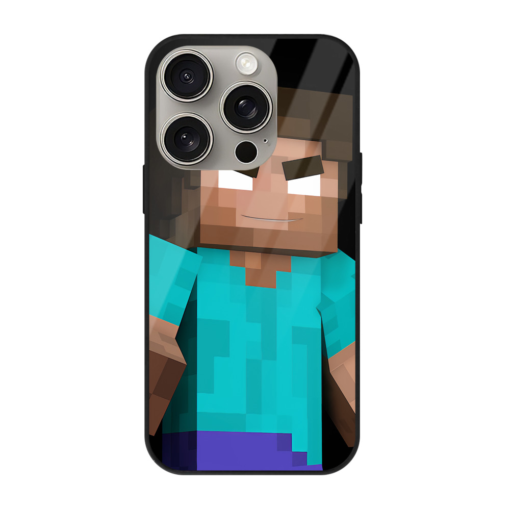 （画像用） マインクラフト ブロックの世界 Minecraft MC Block world 【iPhone15Pro対応】スマホケース 耐衝撃＆黄変防止 背面ガラス