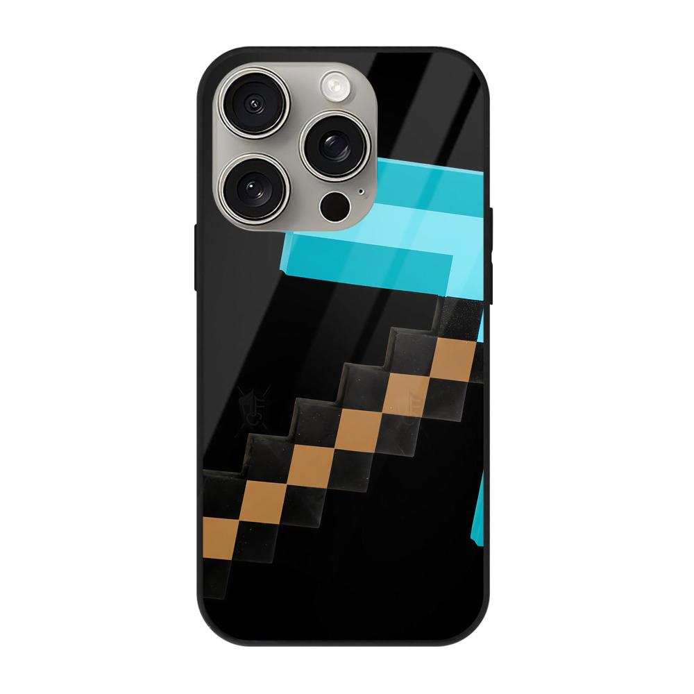 （画像用） マインクラフト ブロックの世界 Minecraft MC Block world 【iPhone15Pro対応】スマホケース 耐衝撃＆黄変防止 背面ガラス