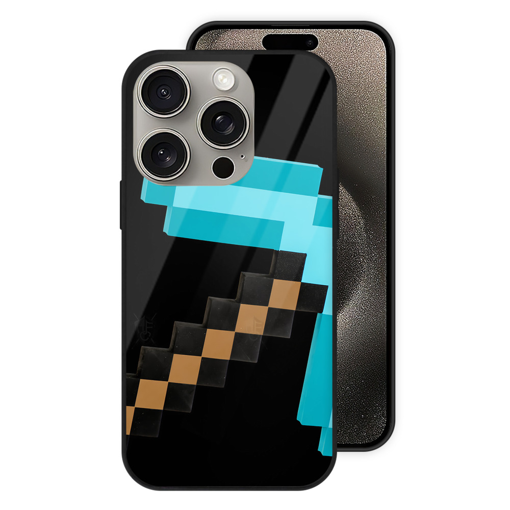 （画像用） マインクラフト ブロックの世界 Minecraft MC Block world 【iPhone15Pro対応】スマホケース 耐衝撃＆黄変防止 背面ガラス