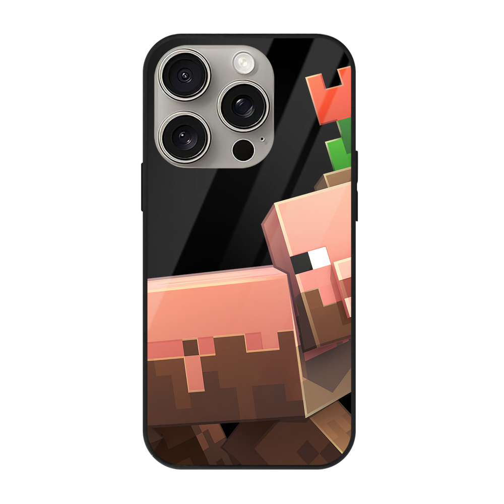 （画像用） マインクラフト ブロックの世界 Minecraft MC Block world 【iPhone15Pro対応】スマホケース 耐衝撃＆黄変防止 背面ガラス
