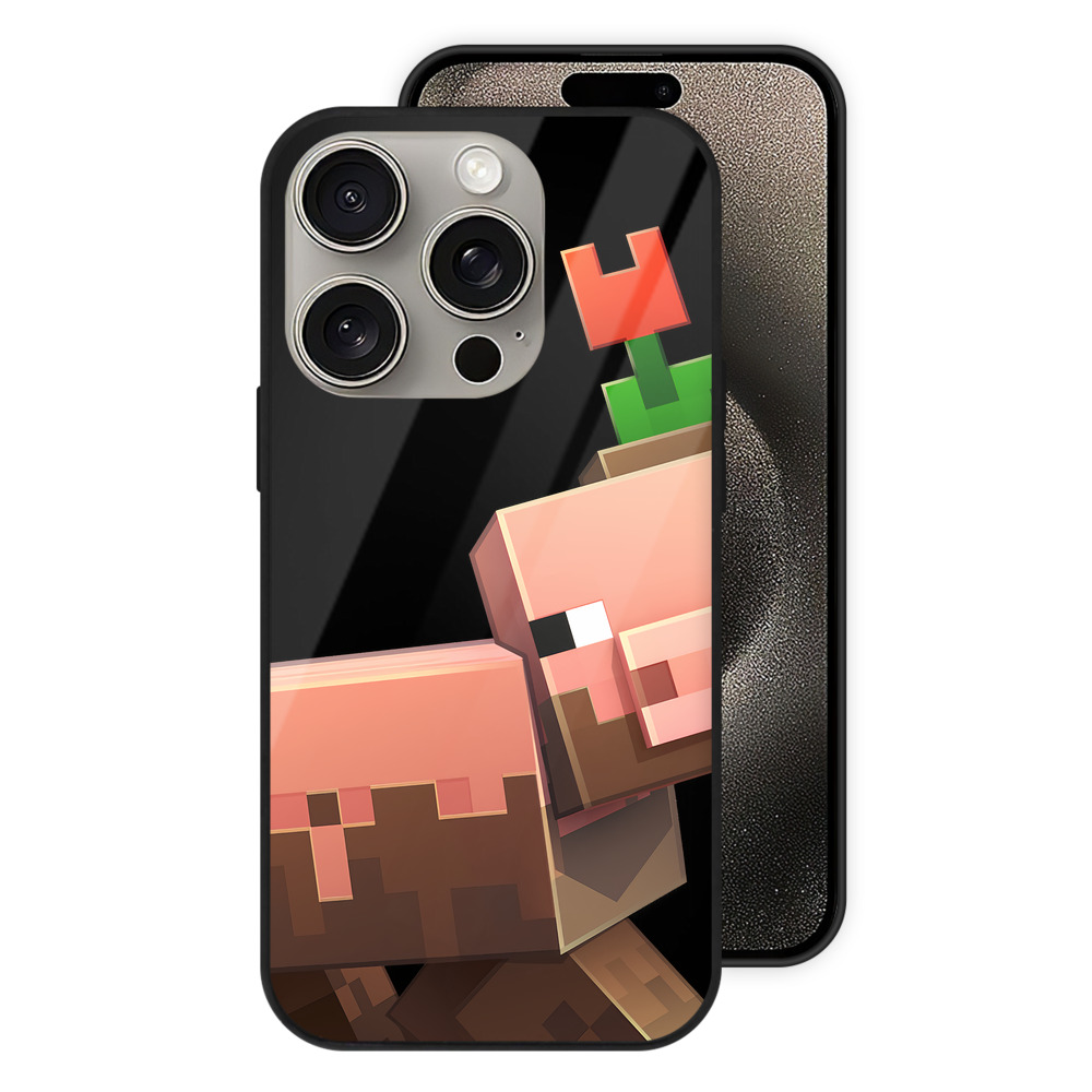（画像用） マインクラフト ブロックの世界 Minecraft MC Block world 【iPhone15Pro対応】スマホケース 耐衝撃＆黄変防止 背面ガラス