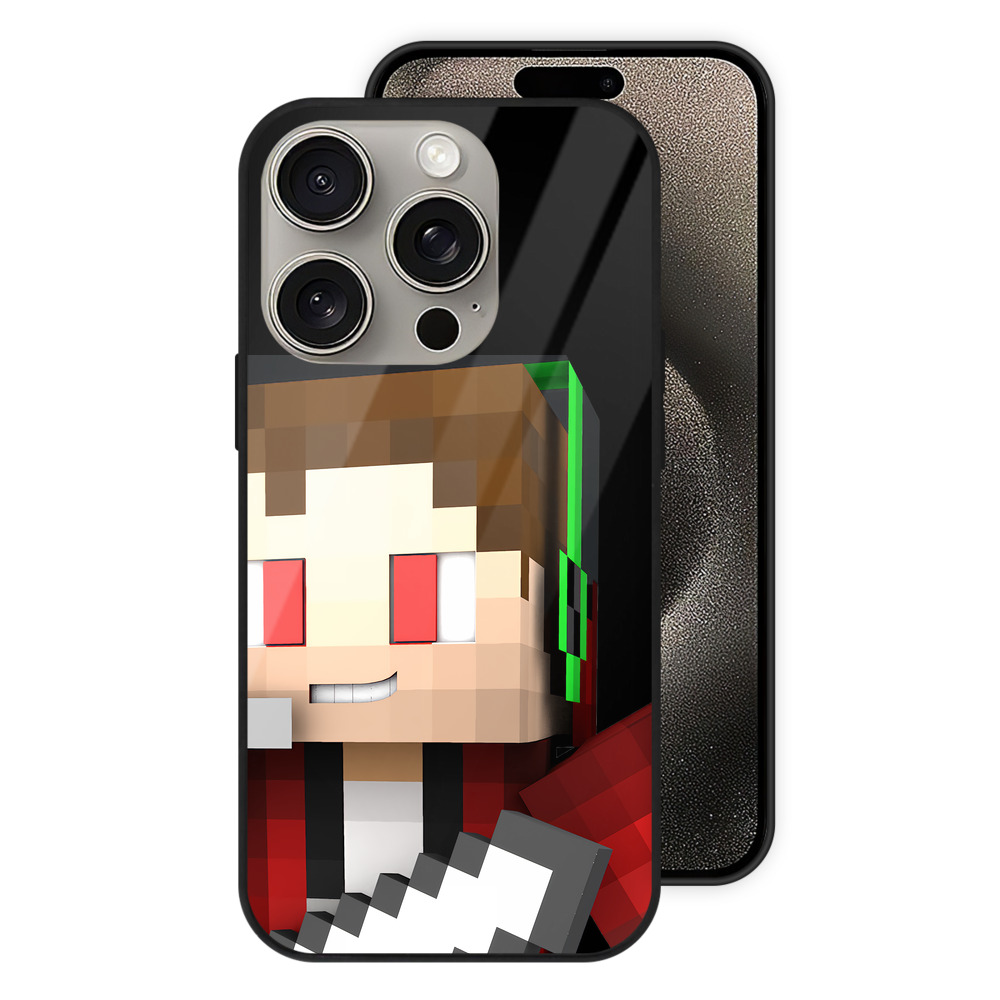 （画像用） マインクラフト ブロックの世界 Minecraft MC Block world 【iPhone15Pro対応】スマホケース 耐衝撃＆黄変防止 背面ガラス