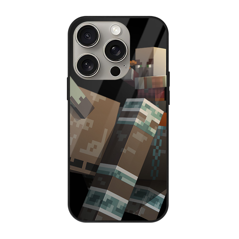 （画像用） マインクラフト ブロックの世界 Minecraft MC Block world 【iPhone15Pro対応】スマホケース 耐衝撃＆黄変防止 背面ガラス
