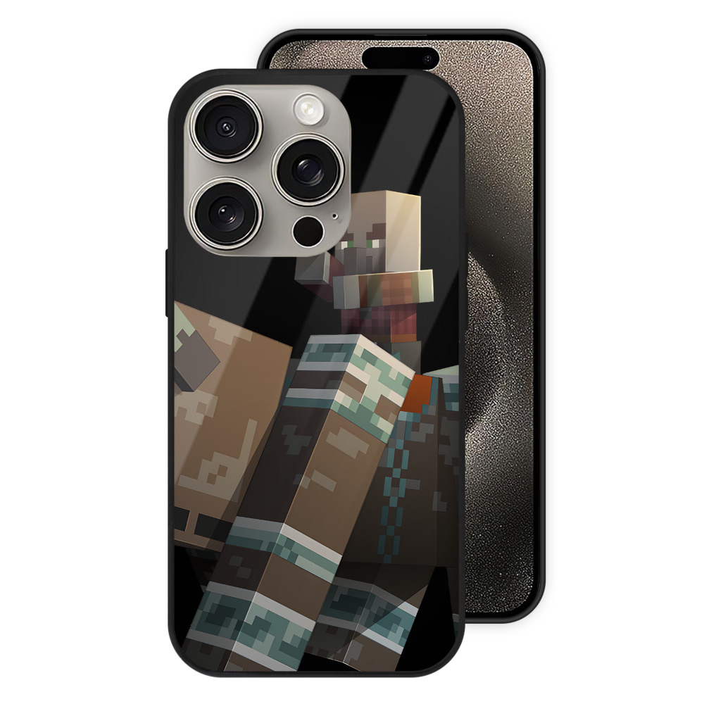 （画像用） マインクラフト ブロックの世界 Minecraft MC Block world 【iPhone15Pro対応】スマホケース 耐衝撃＆黄変防止 背面ガラス