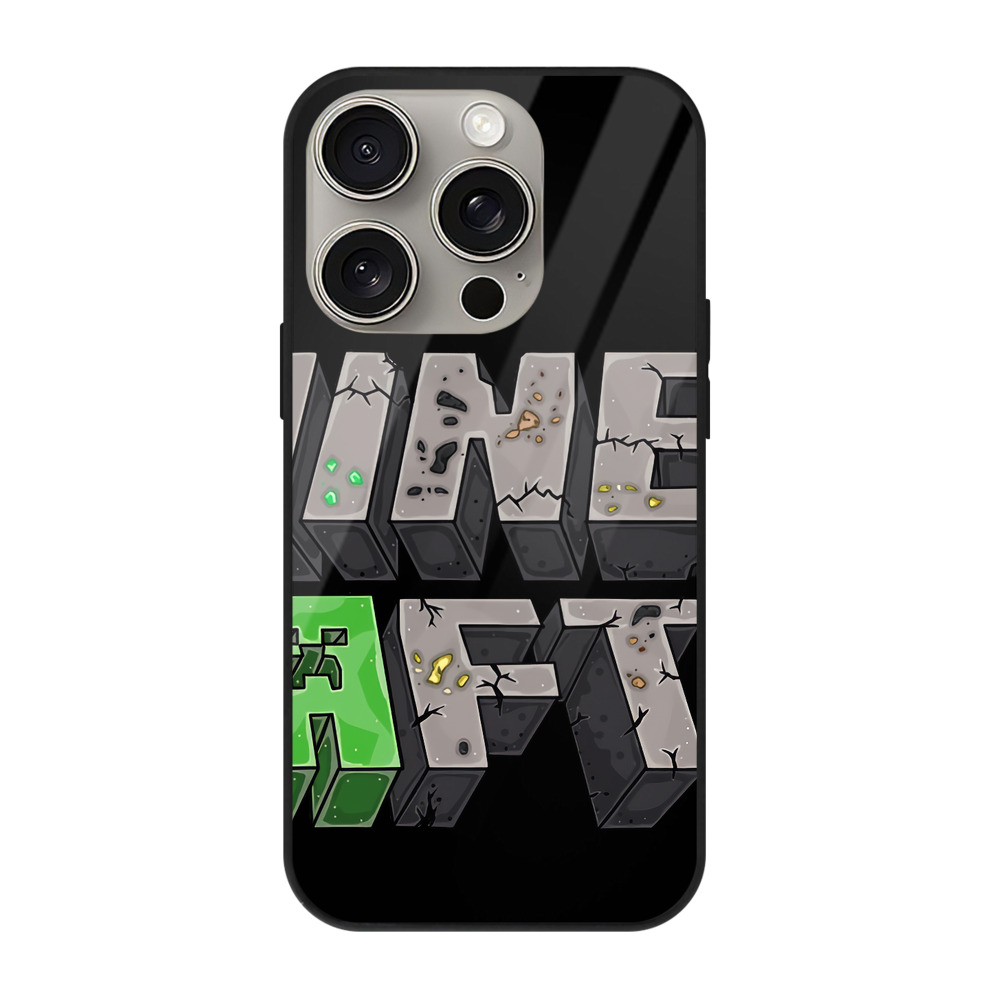 （画像用） マインクラフト ブロックの世界 Minecraft MC Block world 【iPhone15Pro対応】スマホケース 耐衝撃＆黄変防止 背面ガラス