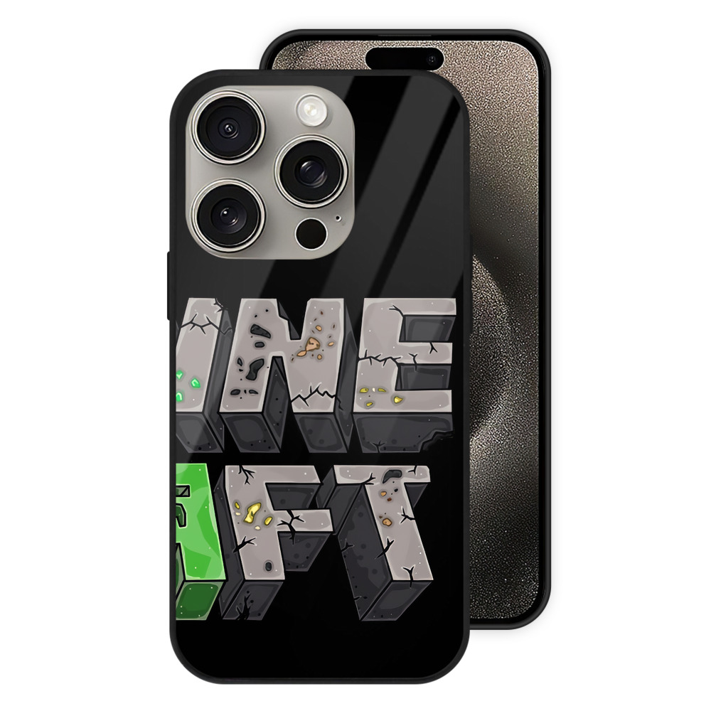 （画像用） マインクラフト ブロックの世界 Minecraft MC Block world 【iPhone15Pro対応】スマホケース 耐衝撃＆黄変防止 背面ガラス