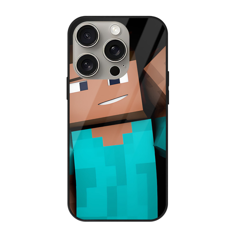 （画像用） マインクラフト ブロックの世界 Minecraft MC Block world 【iPhone15Pro対応】スマホケース 耐衝撃＆黄変防止 背面ガラス