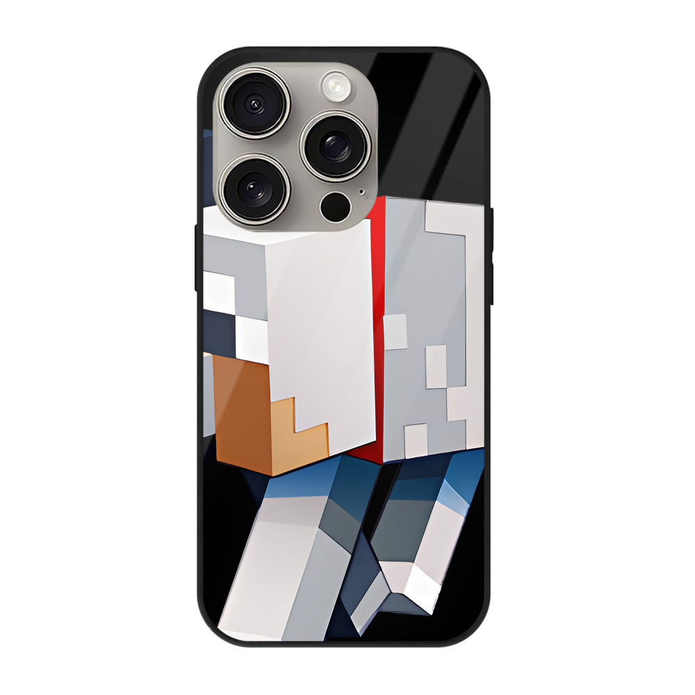 （画像用） マインクラフト ブロックの世界 Minecraft MC Block world 【iPhone15Pro対応】スマホケース 耐衝撃＆黄変防止 背面ガラス