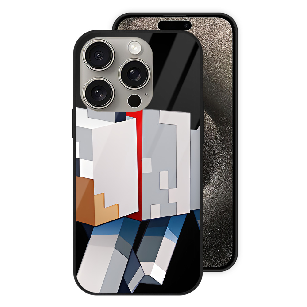 （画像用） マインクラフト ブロックの世界 Minecraft MC Block world 【iPhone15Pro対応】スマホケース 耐衝撃＆黄変防止 背面ガラス