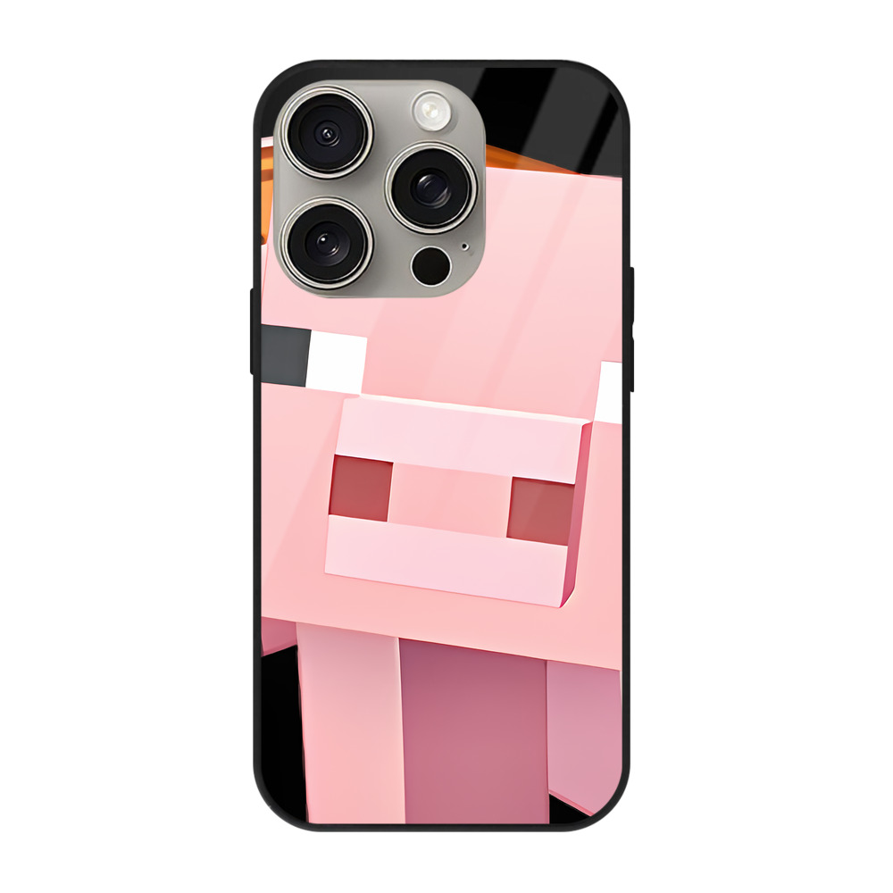 （画像用） マインクラフト ブロックの世界 Minecraft MC Block world 【iPhone15Pro対応】スマホケース 耐衝撃＆黄変防止 背面ガラス