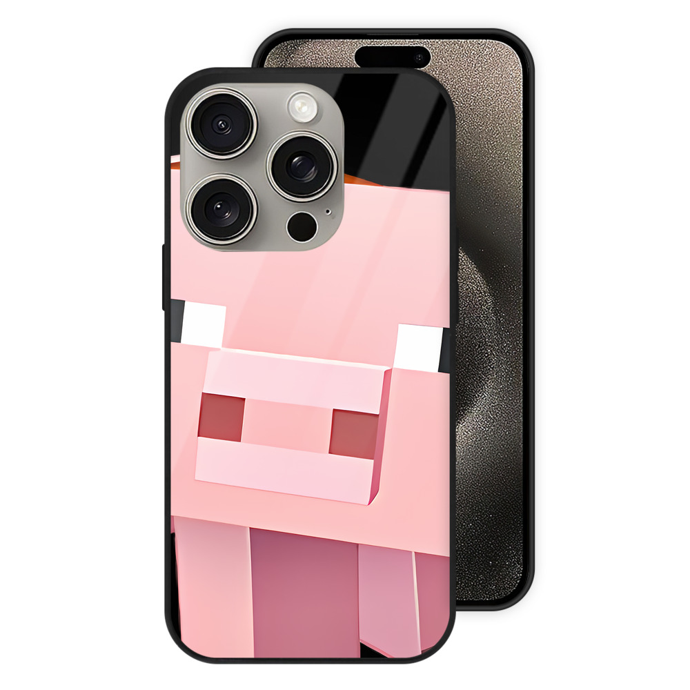 （画像用） マインクラフト ブロックの世界 Minecraft MC Block world 【iPhone15Pro対応】スマホケース 耐衝撃＆黄変防止 背面ガラス