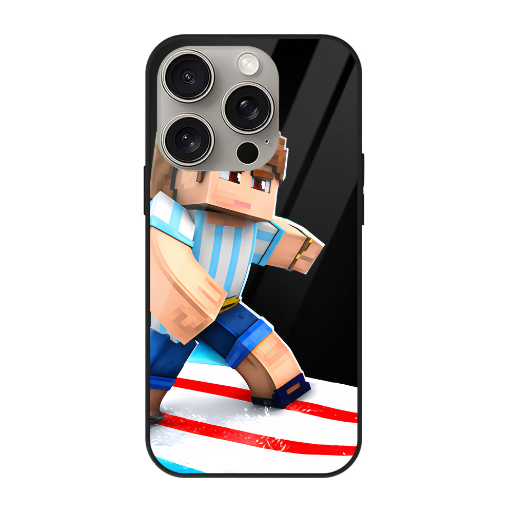（画像用） マインクラフト ブロックの世界 Minecraft MC Block world 【iPhone15Pro対応】スマホケース 耐衝撃＆黄変防止 背面ガラス