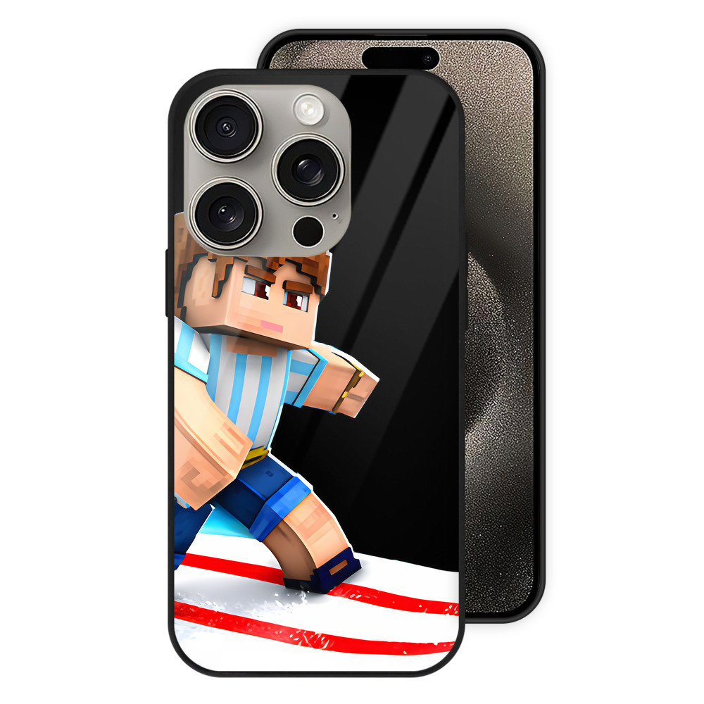 （画像用） マインクラフト ブロックの世界 Minecraft MC Block world 【iPhone15Pro対応】スマホケース 耐衝撃＆黄変防止 背面ガラス