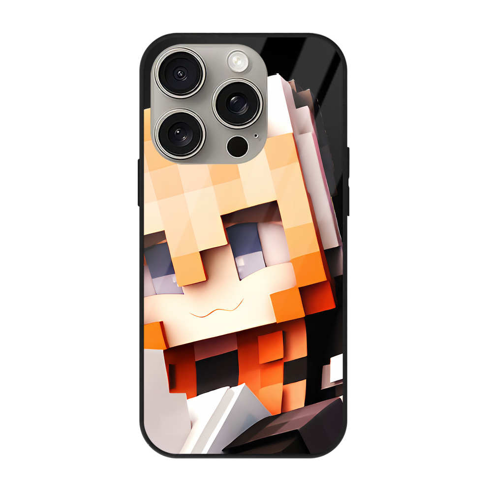 （画像用） マインクラフト ブロックの世界 Minecraft MC Block world 【iPhone15Pro対応】スマホケース 耐衝撃＆黄変防止 背面ガラス