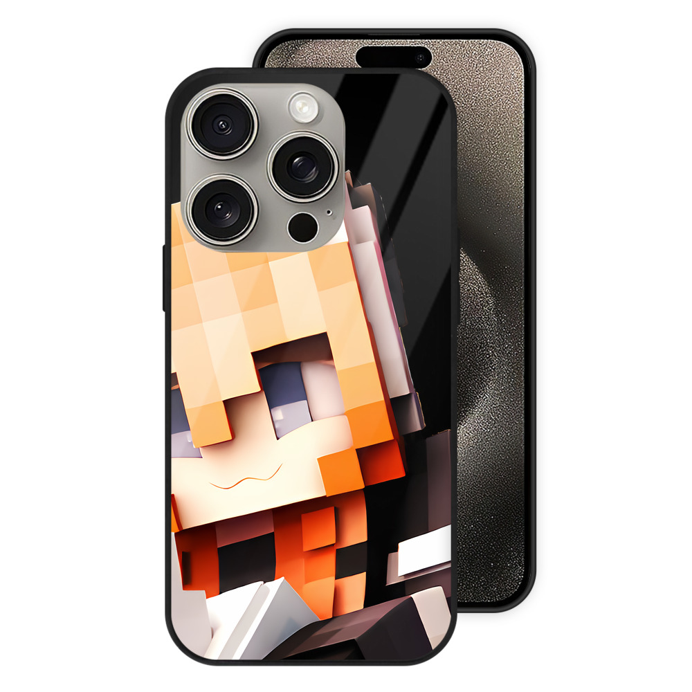 （画像用） マインクラフト ブロックの世界 Minecraft MC Block world 【iPhone15Pro対応】スマホケース 耐衝撃＆黄変防止 背面ガラス