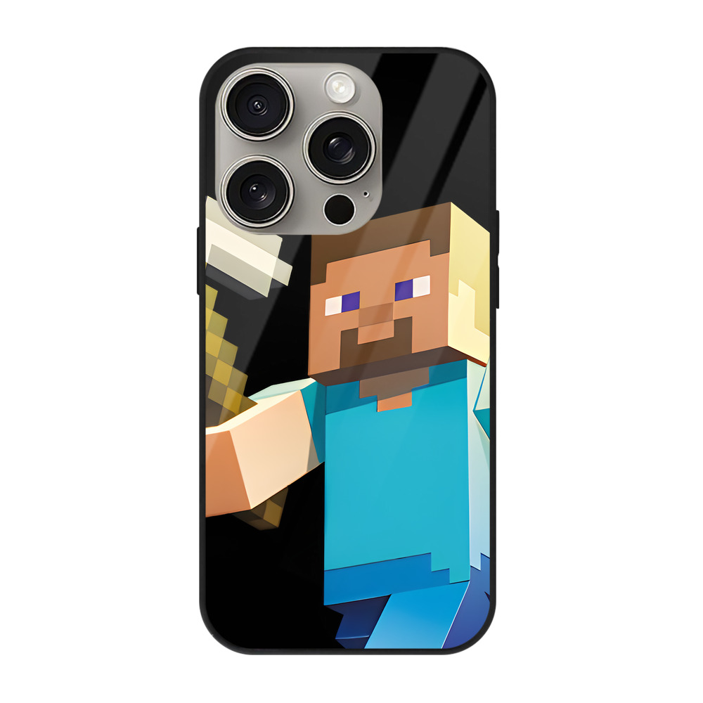 （画像用） マインクラフト ブロックの世界 Minecraft MC Block world 【iPhone15Pro対応】スマホケース 耐衝撃＆黄変防止 背面ガラス