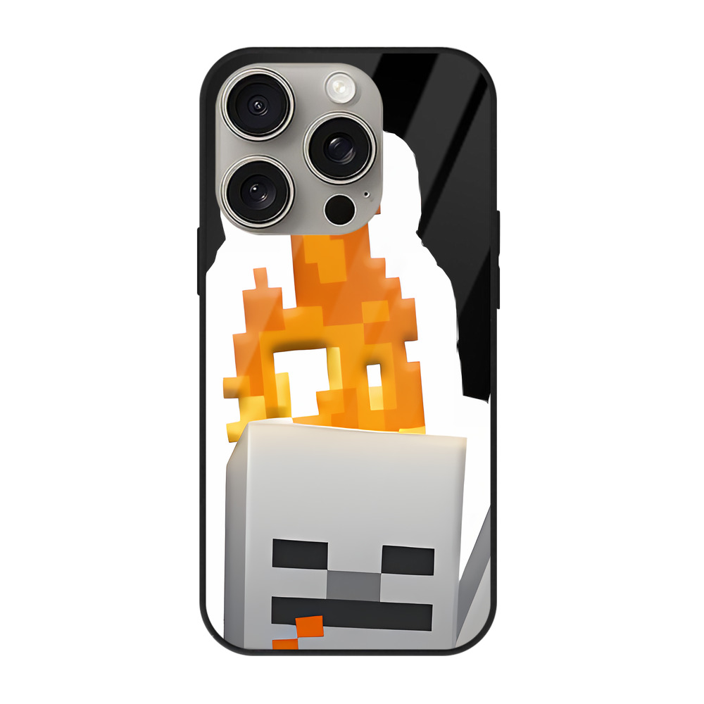 （画像用） マインクラフト ブロックの世界 Minecraft MC Block world 【iPhone15Pro対応】スマホケース 耐衝撃＆黄変防止 背面ガラス