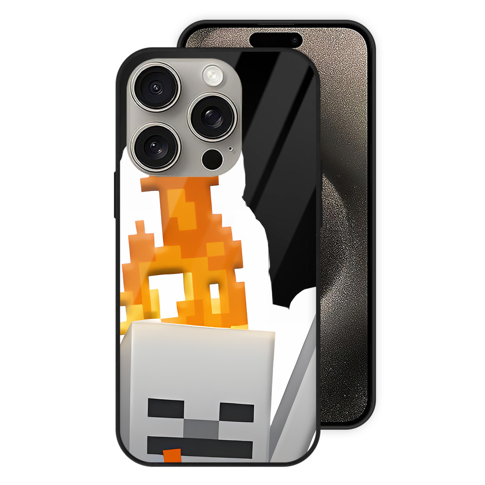 （画像用） マインクラフト ブロックの世界 Minecraft MC Block world 【iPhone15Pro対応】スマホケース 耐衝撃＆黄変防止 背面ガラス