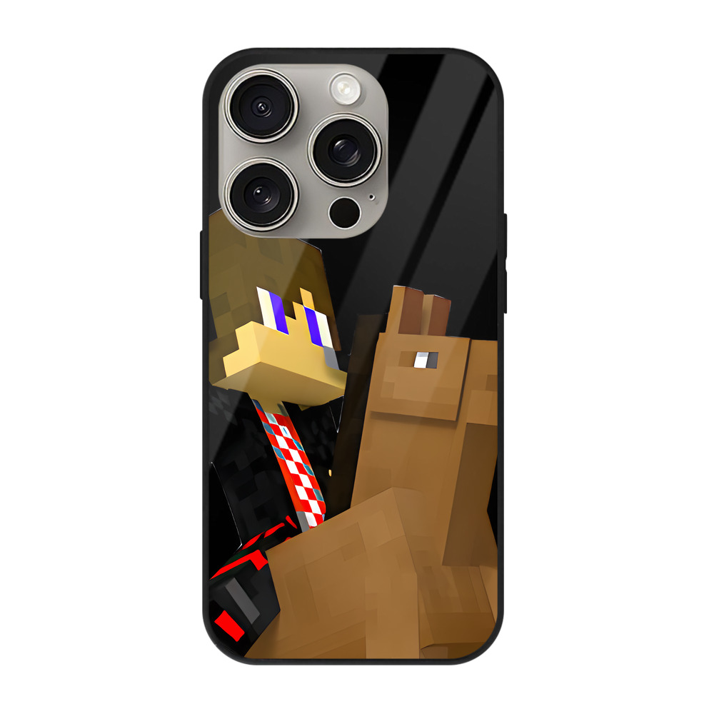（画像用） マインクラフト ブロックの世界 Minecraft MC Block world 【iPhone15Pro対応】スマホケース 耐衝撃＆黄変防止 背面ガラス