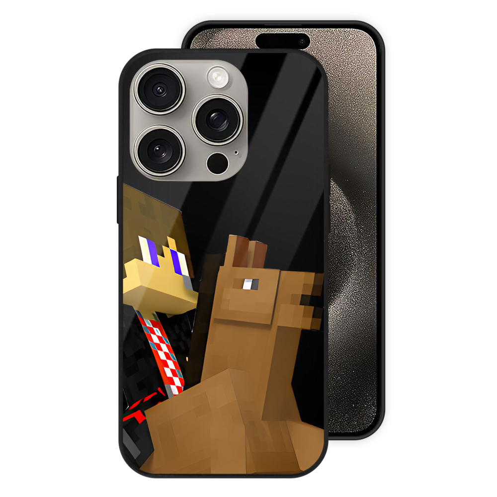 （画像用） マインクラフト ブロックの世界 Minecraft MC Block world 【iPhone15Pro対応】スマホケース 耐衝撃＆黄変防止 背面ガラス