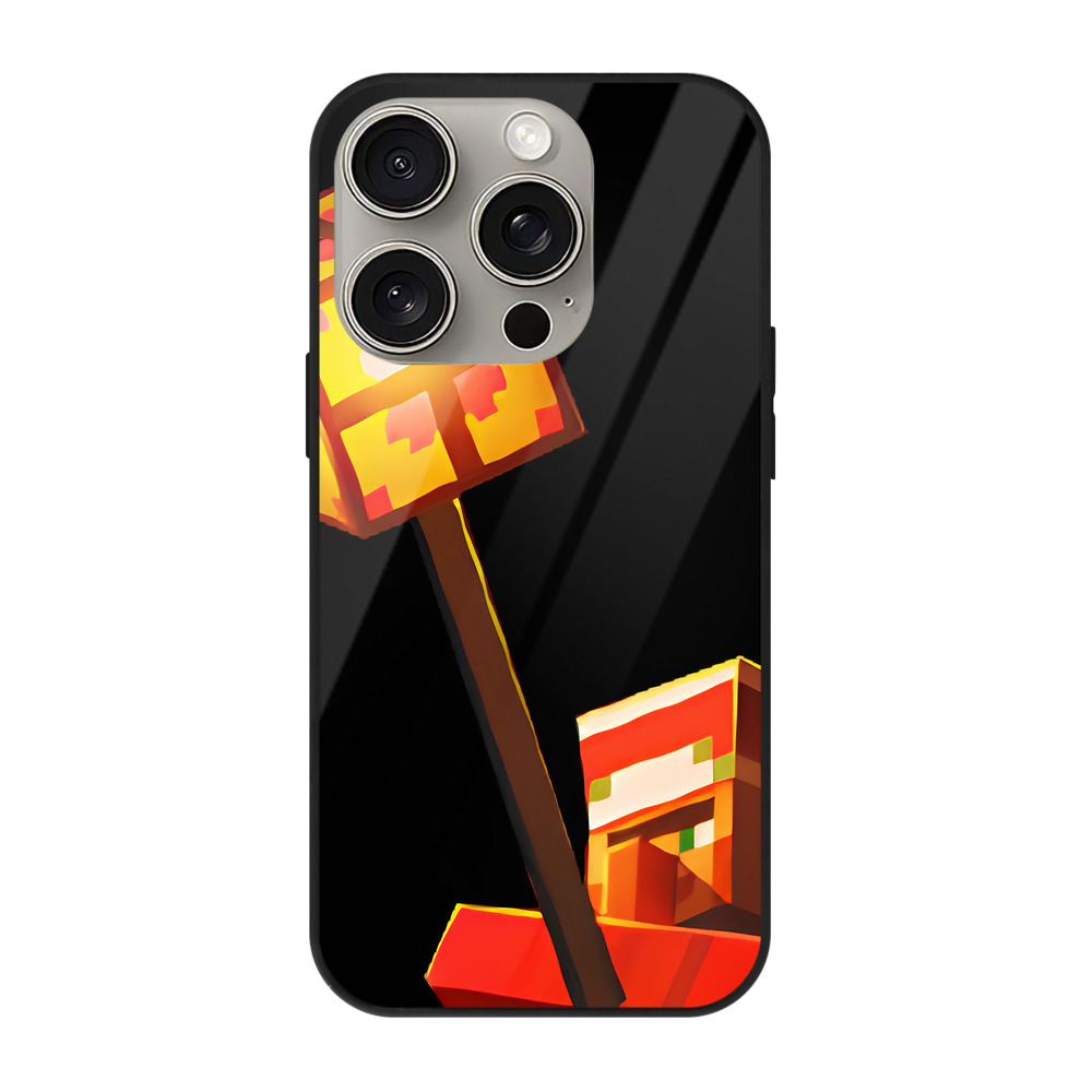 （画像用） マインクラフト ブロックの世界 Minecraft MC Block world 【iPhone15Pro対応】スマホケース 耐衝撃＆黄変防止 背面ガラス
