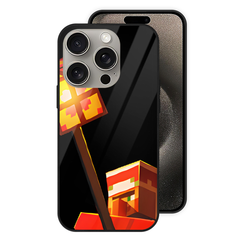 （画像用） マインクラフト ブロックの世界 Minecraft MC Block world 【iPhone15Pro対応】スマホケース 耐衝撃＆黄変防止 背面ガラス
