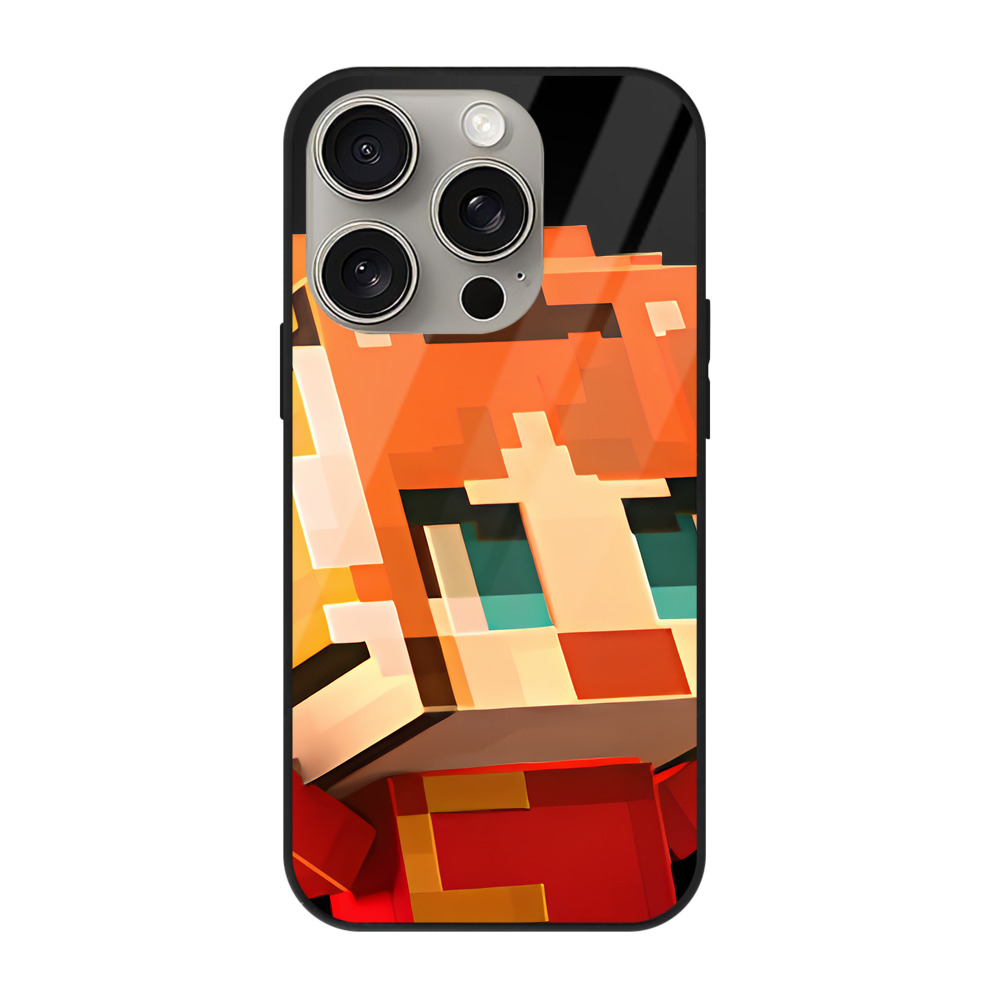 （画像用） マインクラフト ブロックの世界 Minecraft MC Block world 【iPhone15Pro対応】スマホケース 耐衝撃＆黄変防止 背面ガラス