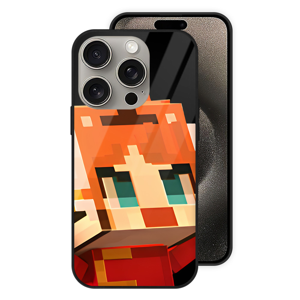 （画像用） マインクラフト ブロックの世界 Minecraft MC Block world 【iPhone15Pro対応】スマホケース 耐衝撃＆黄変防止 背面ガラス