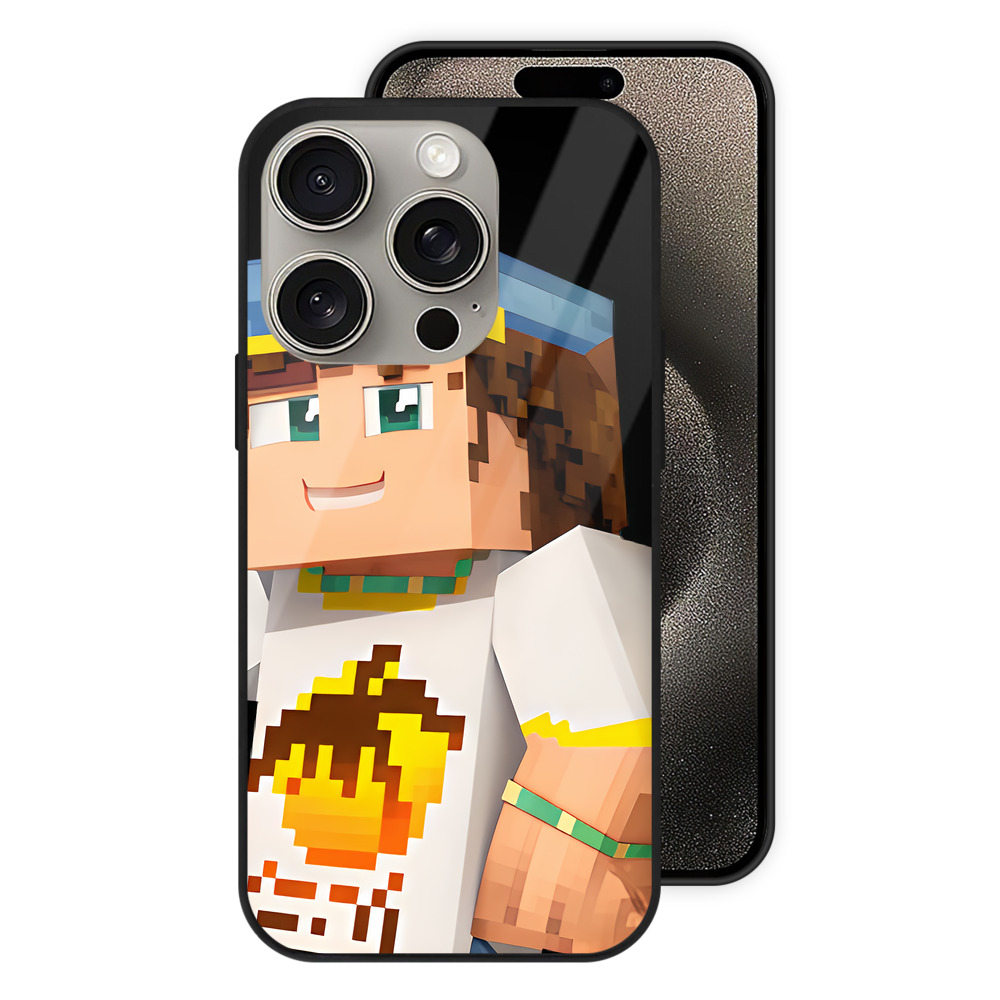 （画像用） マインクラフト ブロックの世界 Minecraft MC Block world 【iPhone15Pro対応】スマホケース 耐衝撃＆黄変防止 背面ガラス