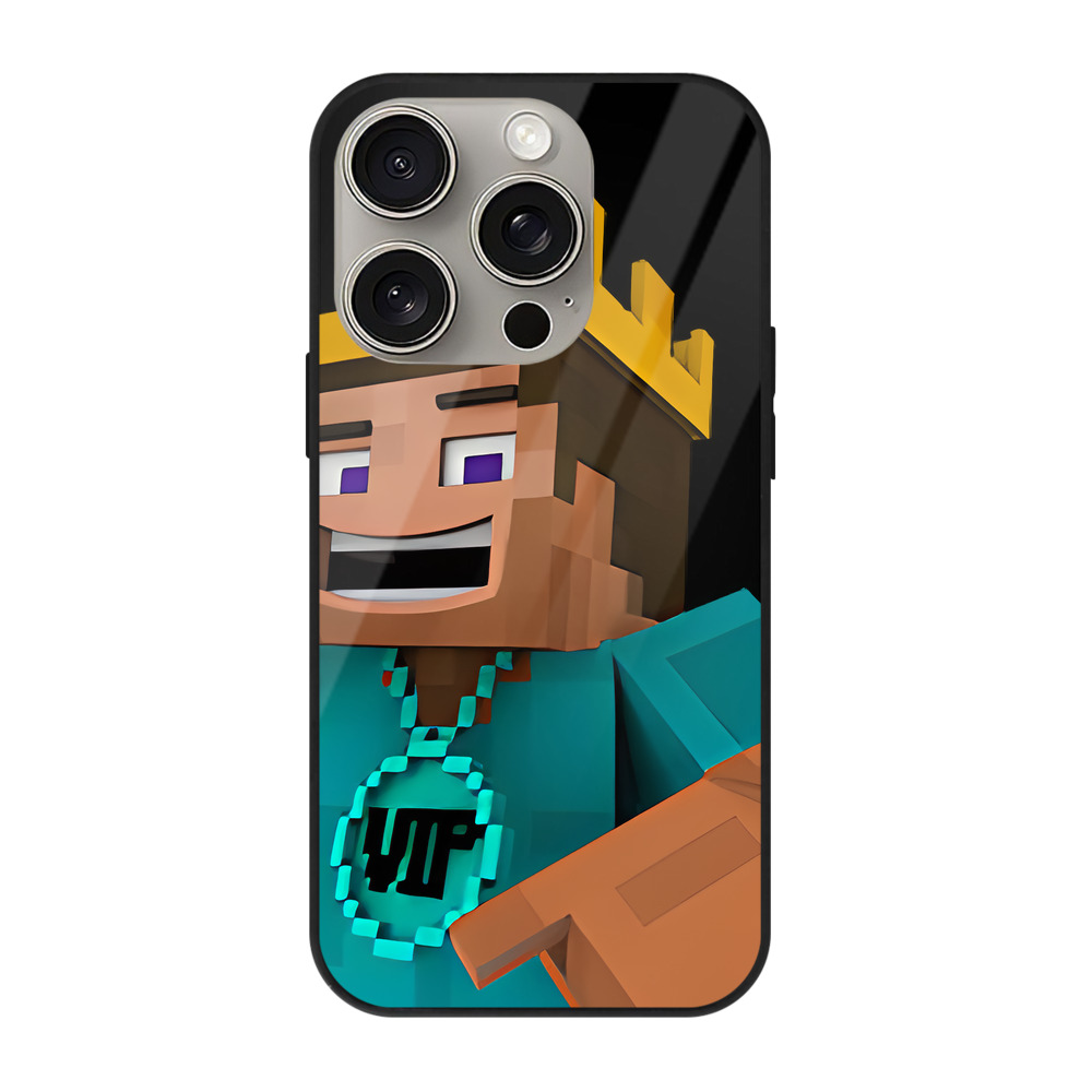 （画像用） マインクラフト ブロックの世界 Minecraft MC Block world 【iPhone15Pro対応】スマホケース 耐衝撃＆黄変防止 背面ガラス